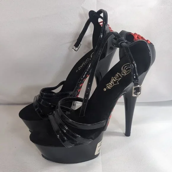 2 Pair Pleaser Heels 6 Delight 662 Corset Black Patent Mary Jane Dance Pole 6" - Picture 2 of 16